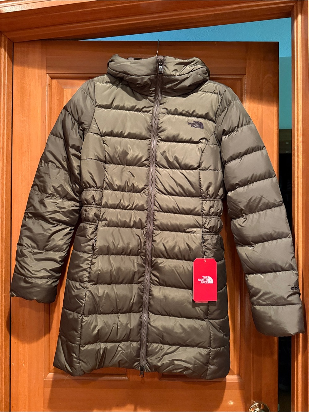 The North Face Olive Green Quilted Women's Puffer Coat with Hood